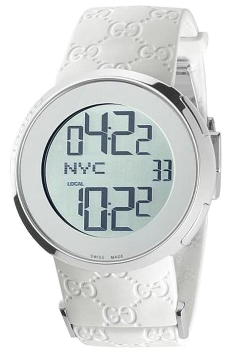 44mm i gucci digital watch w rubber web strap white